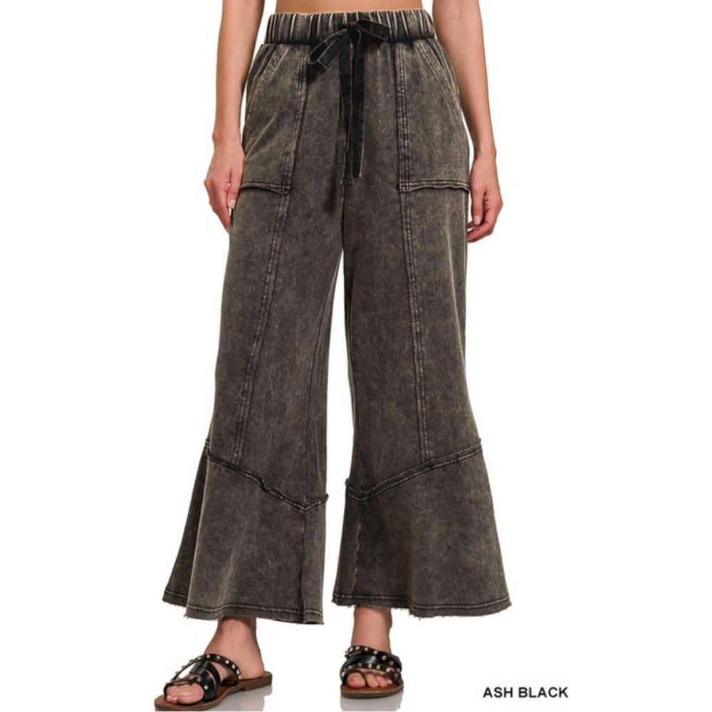 New Zenana Acid Wash Flare Pants